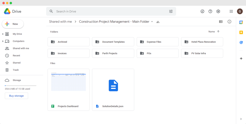 construction project tracker - google drive module
