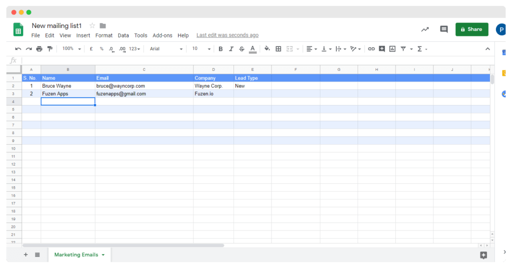 mailing list in a google sheet for mail merge