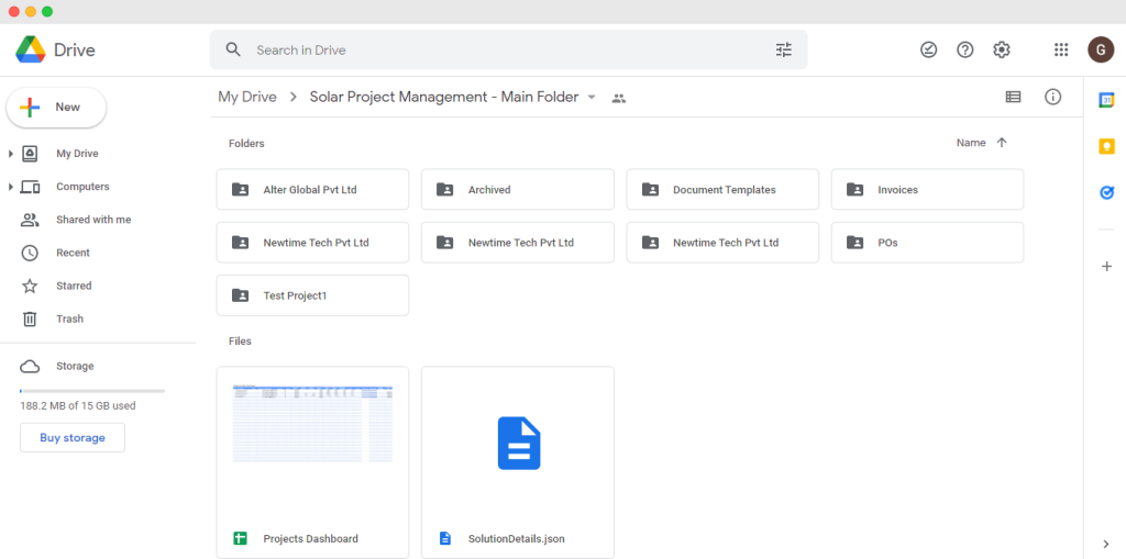 solar project management- google drive module