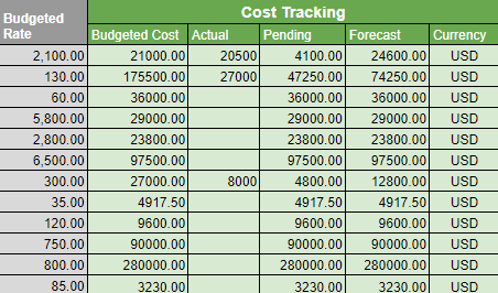 Cost Tracking report